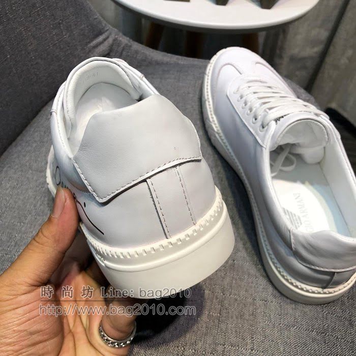 Armani男鞋 高端品質 字母塗鴉絲印 荔枝紋牛皮 阿瑪尼低幫休閒男鞋  jpx1257